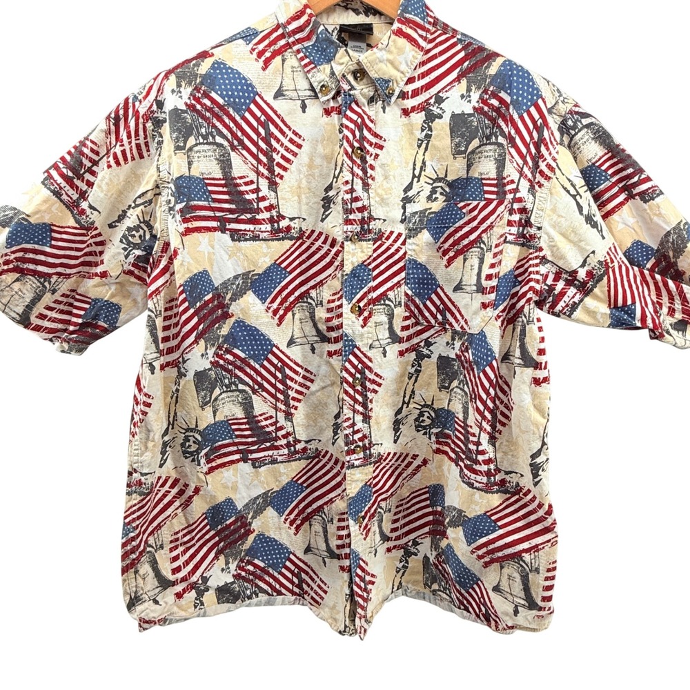 King K Universal Mens Large Patriotic American‎ Flag Statue of Liberty Shirt